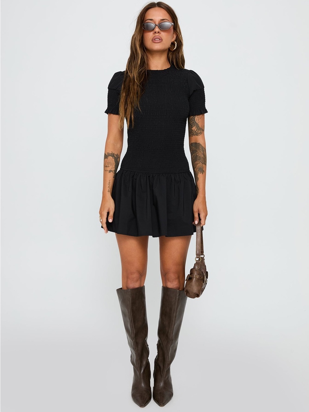 Princess Polly Laurita Shirred Mini Dress Black